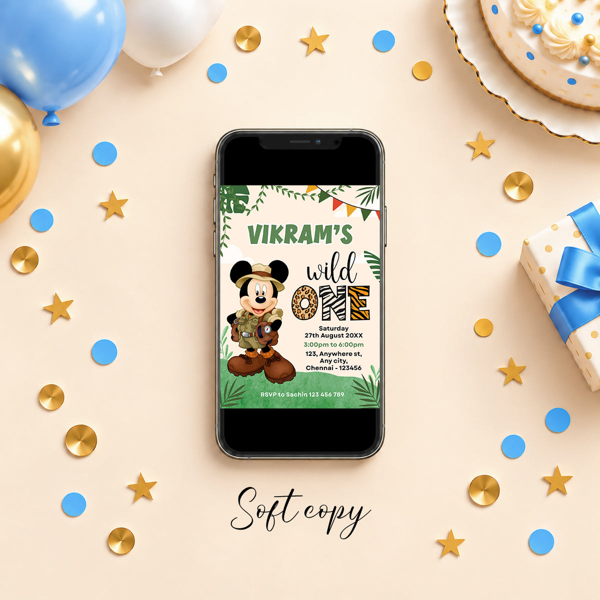 Mickey Safari 1st Birthday Invitation | Digital & Printed