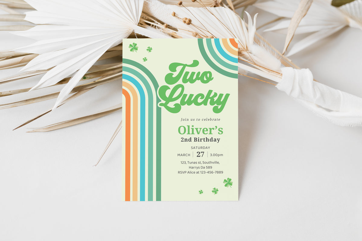 Editable Two Lucky Birthday Invitation, Two Lucky Invite Boy, Shamrock Birthday Invitation, St Patrick's Birthday Invitation 0489