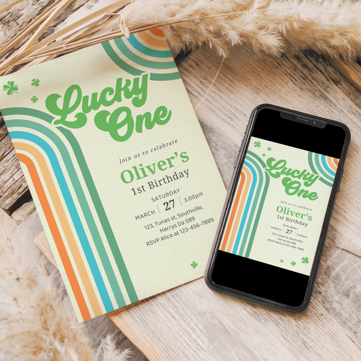 Editable Lucky One Invitation, Shamrock Birthday Invitation, Lucky One First Birthday Boy, St Patrick's Birthday Invitation, Instant, 0488