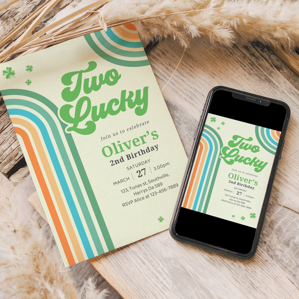 Editable Two Lucky Birthday Invitation, Two Lucky Invite Boy, Shamrock Birthday Invitation, St Patrick's Birthday Invitation 0489