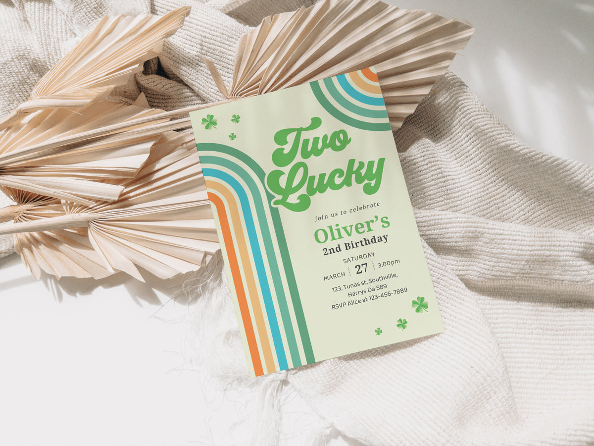 Editable Two Lucky Birthday Invitation, Two Lucky Invite Boy, Shamrock Birthday Invitation, St Patrick's Birthday Invitation 0489