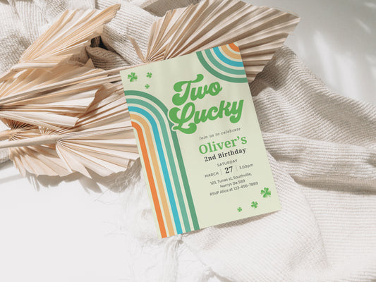 Editable Two Lucky Birthday Invitation, Two Lucky Invite Boy, Shamrock Birthday Invitation, St Patrick's Birthday Invitation 0489