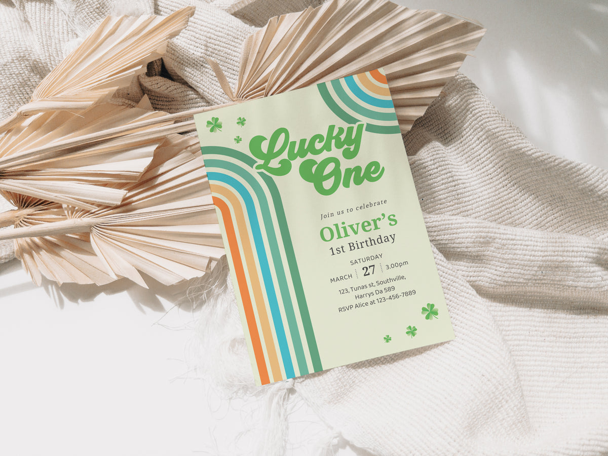 Editable Lucky One Invitation, Shamrock Birthday Invitation, Lucky One First Birthday Boy, St Patrick's Birthday Invitation, Instant, 0488