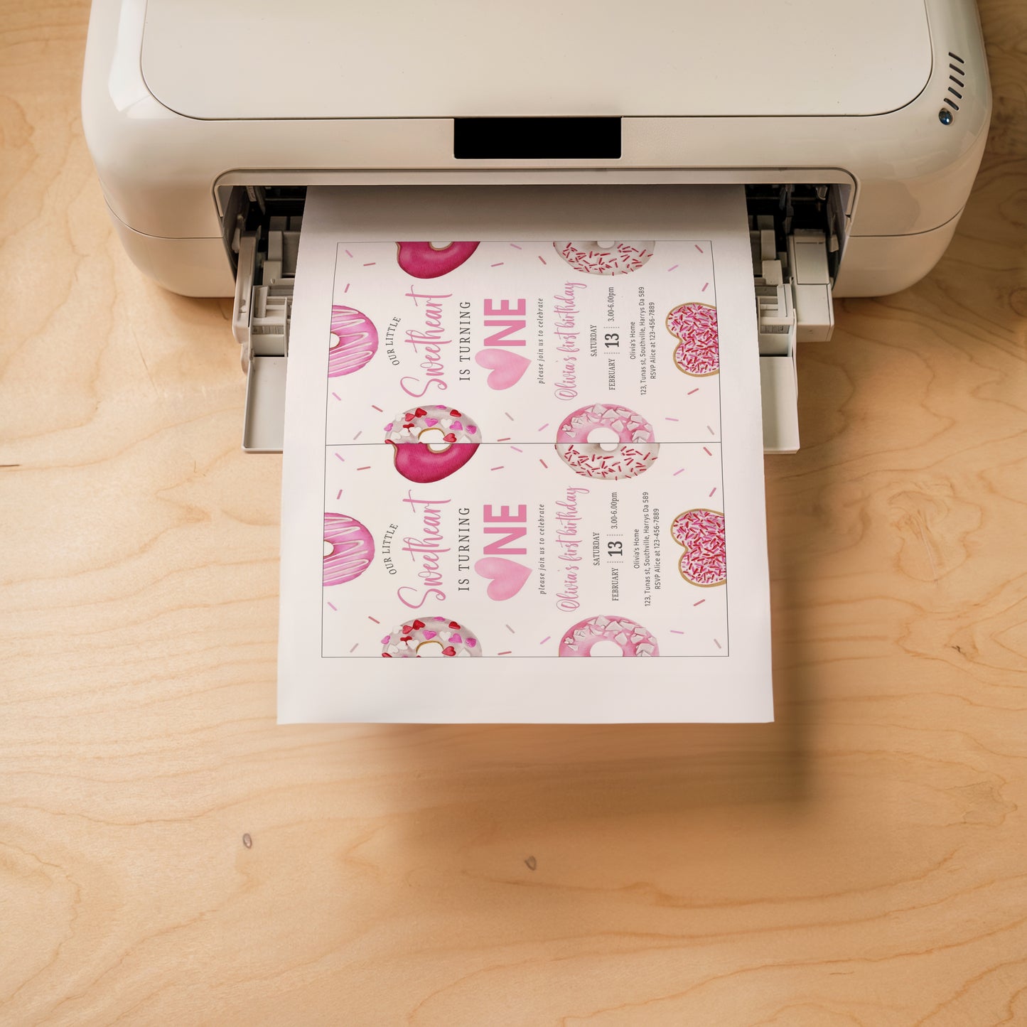 Pink Hearts First Birthday Party Invitation Template, Our Little Sweetheart Valentine Invite, 5x7 Editable Template, Instant Download, 0472