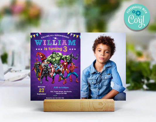 Superhero Photo Birthday Invitation Template, Printable Photo Invitation, Boy Birthday, Evite, Digital Invite, 0033
