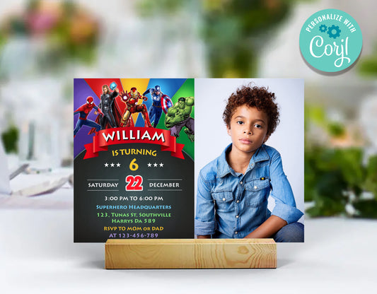 Superhero Photo Birthday Invitation Template, Printable Photo Invitation, Boy Birthday, Evite, Digital Invite, 0313