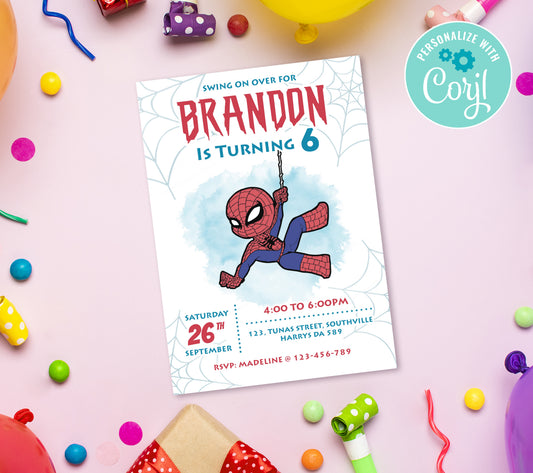 Spiderman Birthday Invitation Template, Printable Invitation, Boy Birthday, Evite, Digital Invite, 0096