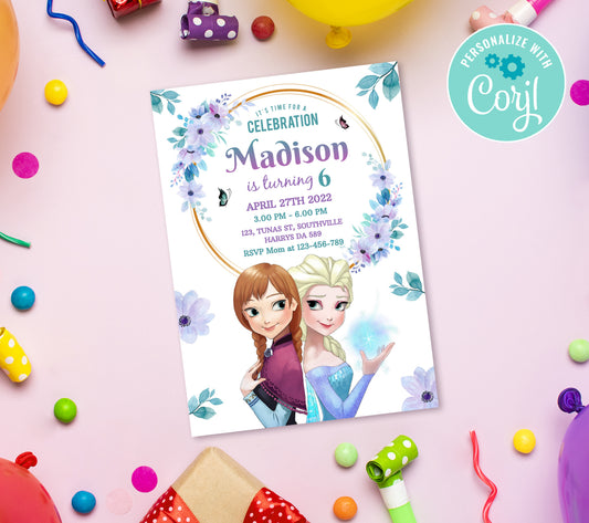 Frozen Birthday Invitation Template, Printable Invitation, Girl Birthday, Evite, Digital Invite,  0083