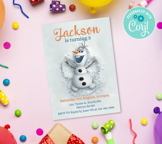 Olaf Birthday Invitation Template, Printable Invitation, Boy Birthday, Evite, Digital Invite, 0093