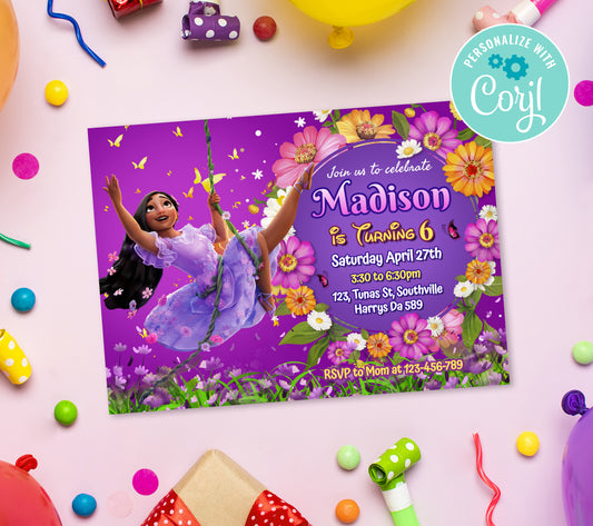 Encanto Purple Birthday Invitation Template, Printable Invitation, Girl Birthday, Evite, Digital Invite, 0057