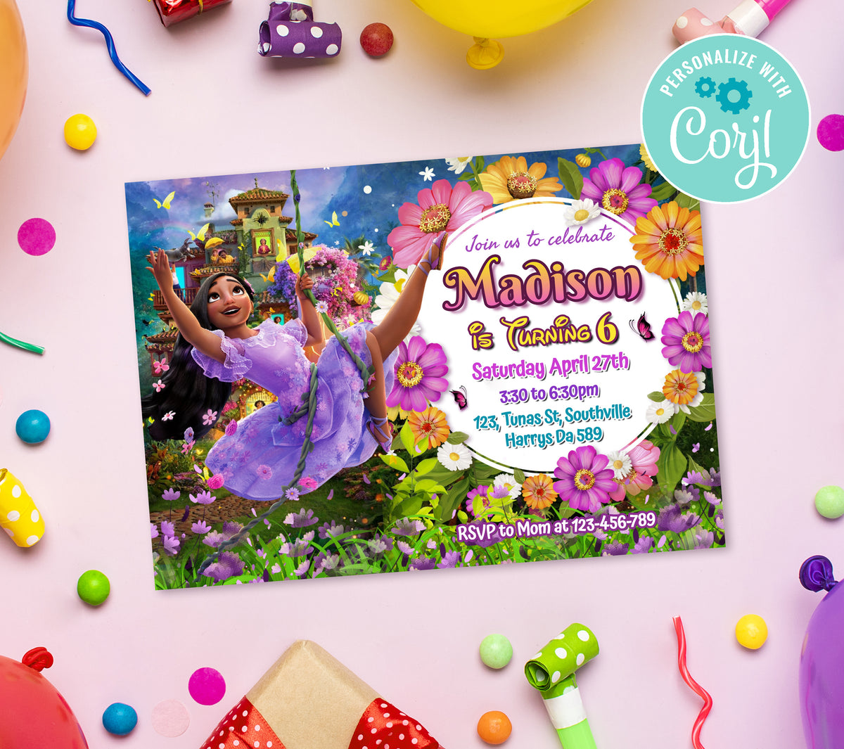 Encanto Purple Birthday Invitation Template, Printable Invitation, Girl Birthday, Evite, Digital Invite, Edit yourself Corjil 0058