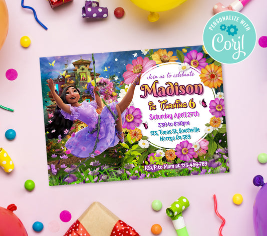 Encanto Purple Birthday Invitation Template, Printable Invitation, Girl Birthday, Evite, Digital Invite, Edit yourself Corjil 0058