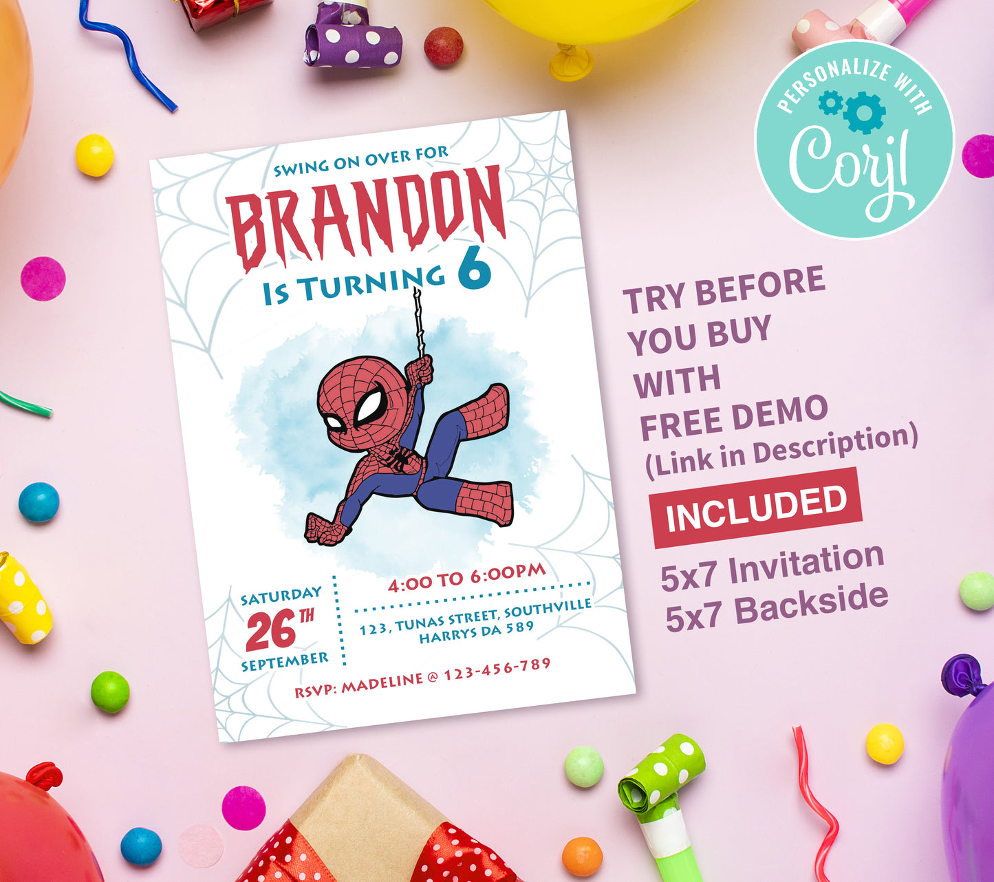 Spiderman Birthday Invitation Template, Printable Invitation, Boy Birthday, Evite, Digital Invite, 0096